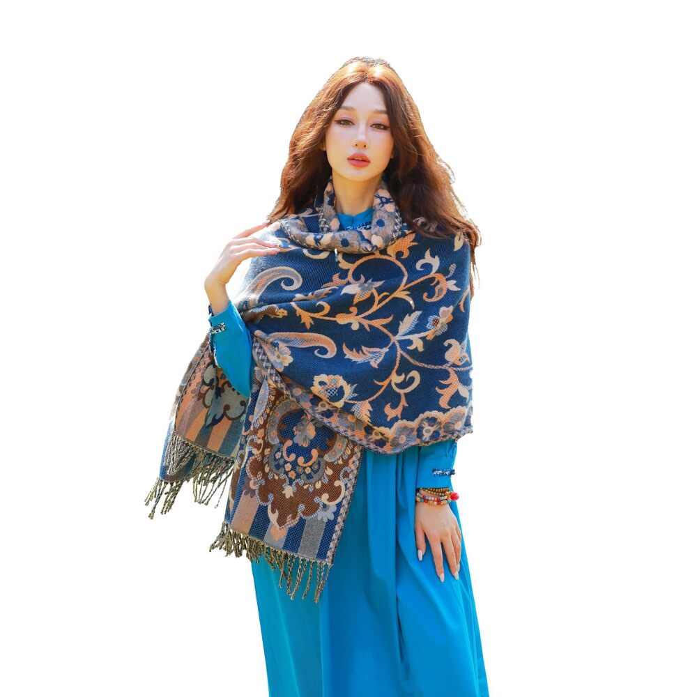 9841 Winter Woven Soft Scarf Christmas Fashion Scarf Thanksgiving Gift Blue